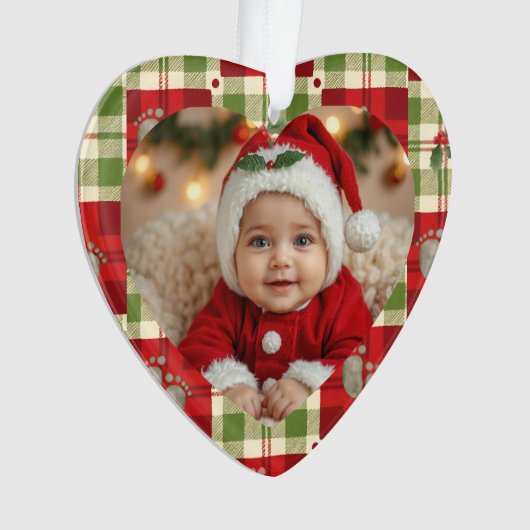 Rustic Christmas Plaid Heart Ornament - Baby's (voorkant)