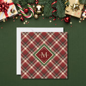 Rustic Christmas Plaid Red Monogram Platte Kaart
