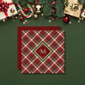 Rustic Christmas Plaid Red Monogram Platte Kaart