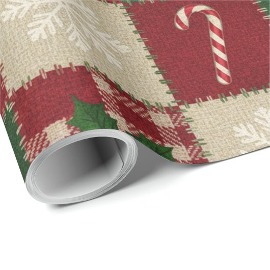 Rustic Christmas Quilt Plaid Cadeaupapier (Rol Hoek)