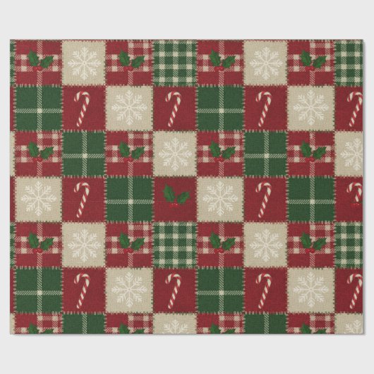 Rustic Christmas Quilt Plaid Cadeaupapier (Vlak)
