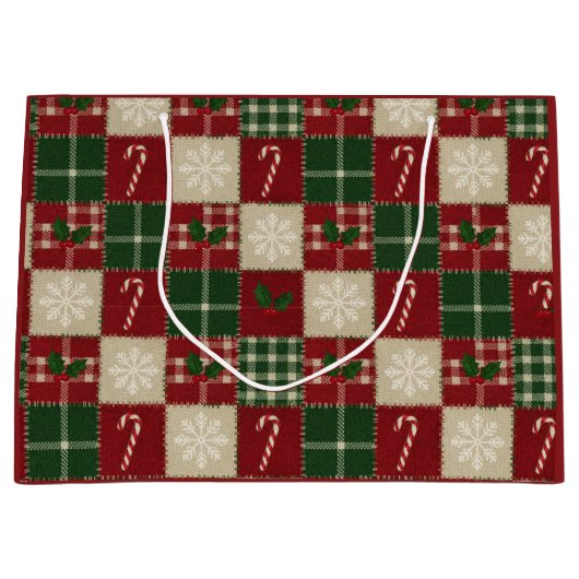 Rustic Christmas Quilt Plaid Groot Cadeauzakje (Voorkant)