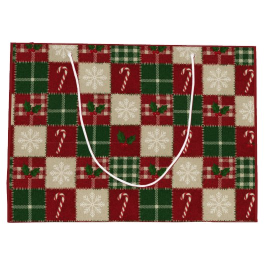 Rustic Christmas Quilt Plaid Groot Cadeauzakje (Achterkant)