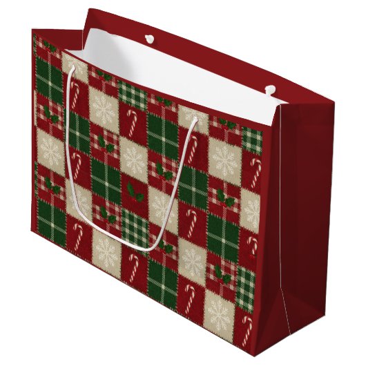 Rustic Christmas Quilt Plaid Groot Cadeauzakje (Voorkant Gekanteld)