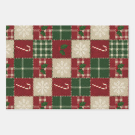 Rustic Christmas Quilt Plaid Inpakpapier Vel