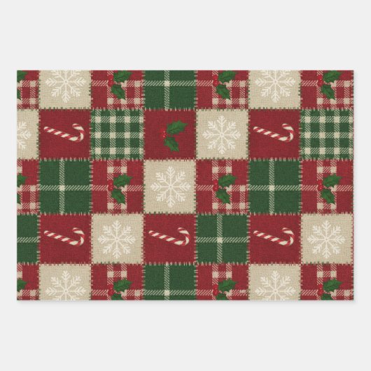 Rustic Christmas Quilt Plaid Inpakpapier Vel (Voorkant)