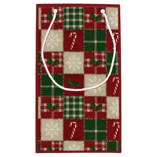 Rustic Christmas Quilt Plaid Klein Cadeauzakje (Achterkant)