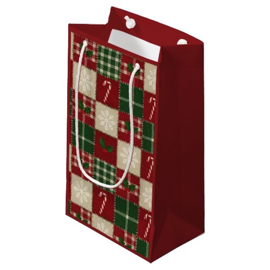 Rustic Christmas Quilt Plaid Klein Cadeauzakje (Voorkant Gekanteld)