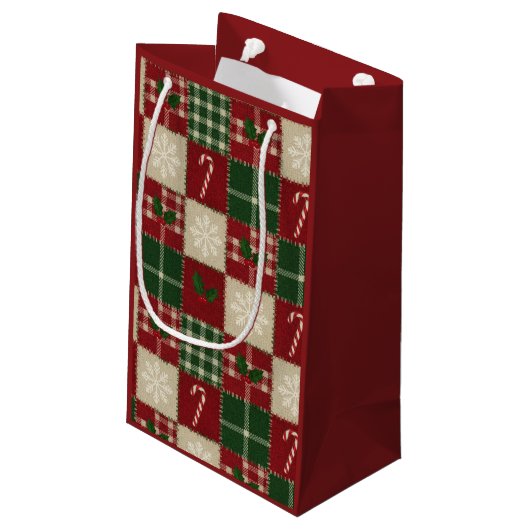 Rustic Christmas Quilt Plaid Klein Cadeauzakje (Achterkant Gekanteld)