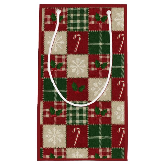 Rustic Christmas Quilt Plaid Klein Cadeauzakje (Voorkant)