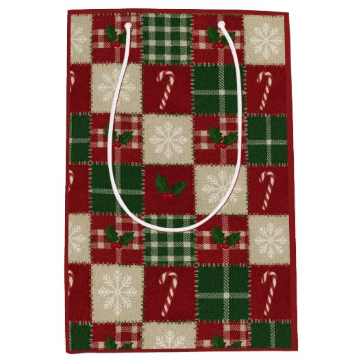 Rustic Christmas Quilt Plaid Medium Cadeauzakje (Voorkant)
