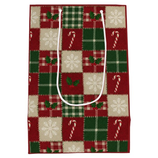 Rustic Christmas Quilt Plaid Medium Cadeauzakje (Achterkant)