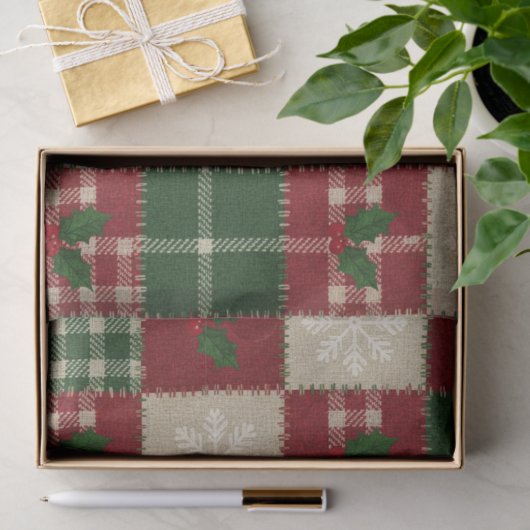 Rustic Christmas Quilt Plaid Tissuepapier (Geschenk)