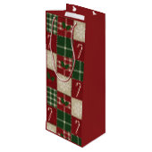 Rustic Christmas Quilt Plaid Wijn Cadeautas (Achterkant Gekanteld)