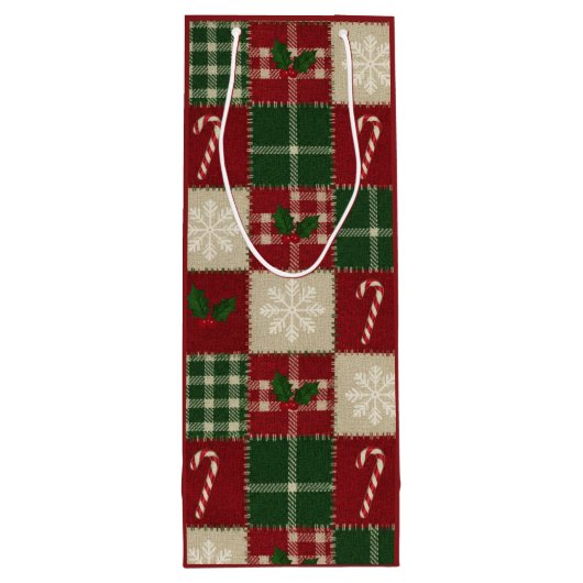 Rustic Christmas Quilt Plaid Wijn Cadeautas (Achterkant)