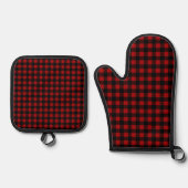 Rustic Christmas Red & Black Buffalo Plaid Ovenwant & Pannenlap Set (Voorkant)
