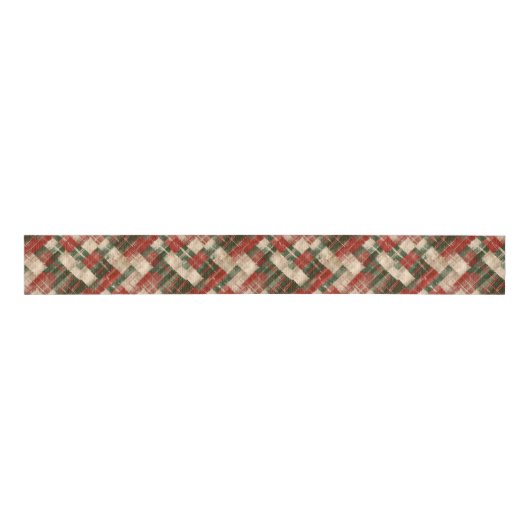 Rustic Christmas Red Green and Cream Tartan Grosgrain Lint (Voorkant)