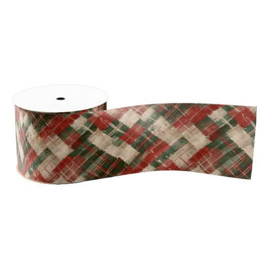 Rustic Christmas Red Green and Cream Tartan Grosgrain Lint (Spoel)