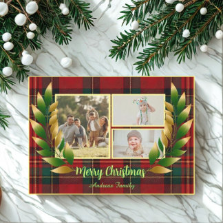 Rustic Christmas Red Green Rustic 3 Photo  Feestdagenkaart