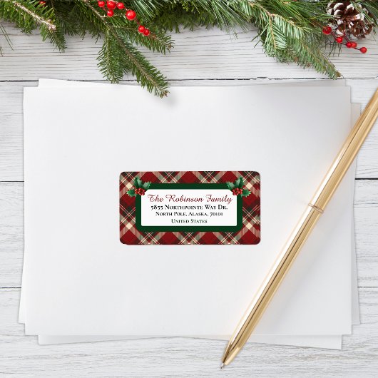 Rustic Christmas Red Green Tartan Plaid Address Etiket