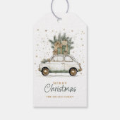 Rustic Christmas Santa Car Watercolor Cadeaulabel (Achterkant)
