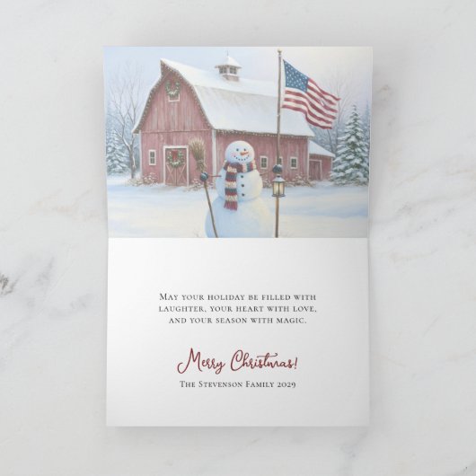Rustic Christmas Snowman American Flag Feestdagen Kaart (Binnen)