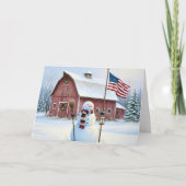Rustic Christmas Snowman American Flag Feestdagen Kaart (Voorkant)