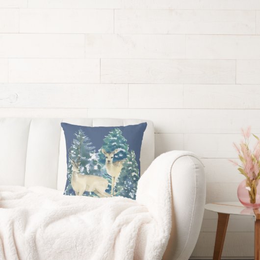 Rustic Christmas Snowy Forest Deer Decor For Home Kussen (Bank)