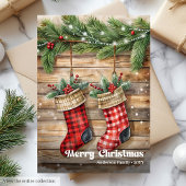 Rustic Christmas stocking traditional pine wreath Feestdagenkaart