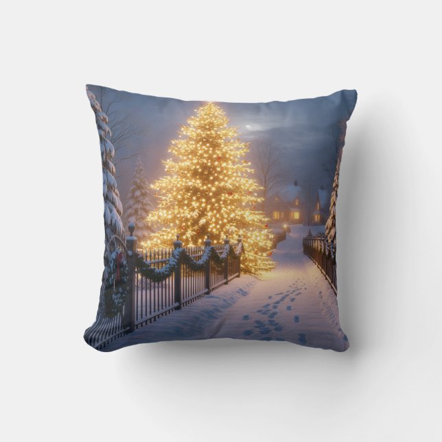 Rustic Christmas Throw Pillows – Village Tree, San Kussen (Voorkant)