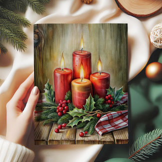 Rustic Christmas tissue paper red candles holly Tissuepapier