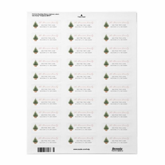 Rustic Christmas Tree In Basket Address Etiket (Full Sheet)