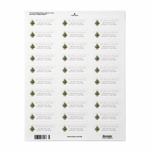 Rustic Christmas Tree In Basket Address Etiket (Full Sheet)