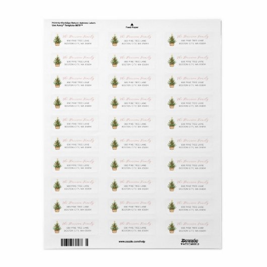 Rustic Christmas Tree In Basket Address Etiket (Full Sheet)