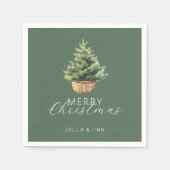 Rustic Christmas Tree In Basket Dusty Green Servet (Voorkant)