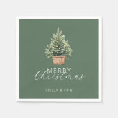 Rustic Christmas Tree In Basket Dusty Green Servet (Voorkant)