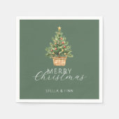 Rustic Christmas Tree In Basket Dusty Green Servet (Voorkant)