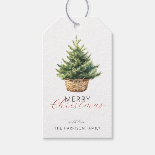 Rustic Christmas Tree In Basket Personalized Cadeaulabel (Voorkant)