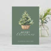 Rustic Christmas Tree In Basket Photo Flat Feestdagenkaart (Staand voorkant)