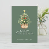 Rustic Christmas Tree In Basket Photo Flat Feestdagenkaart (Staand voorkant)