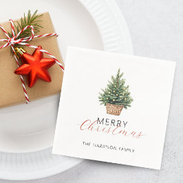 Rustic Christmas Tree In Basket Servet