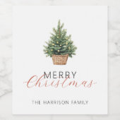 Rustic Christmas Tree In Basket Wijn Etiket (Enkel label)