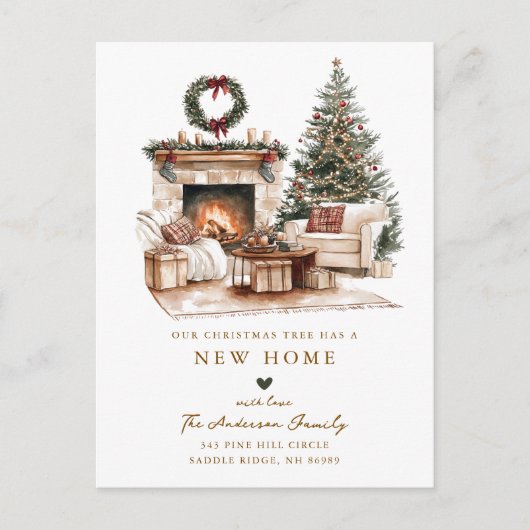 Rustic Christmas Tree New Home Card Aankondigingskaart (Voorkant)