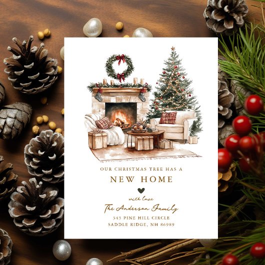 Rustic Christmas Tree New Home Card Aankondigingskaart