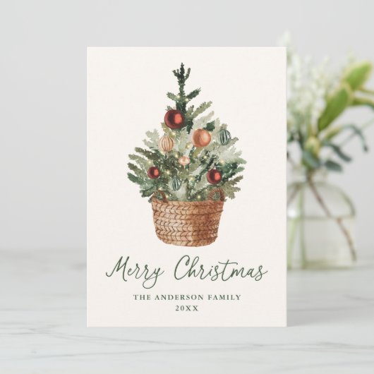 Rustic Christmas Tree Ornaments Cream Non-Photo Feestdagenkaart (Staand voorkant)