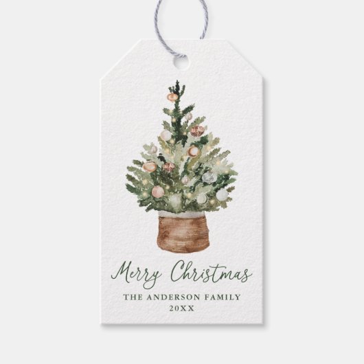 Rustic Christmas Tree Ornaments Neutral Holiday Cadeaulabel (Voorkant)
