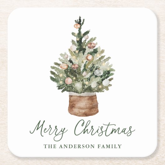 Rustic Christmas Tree Ornaments Neutral Holiday Kartonnen Onderzetters (Voorkant)