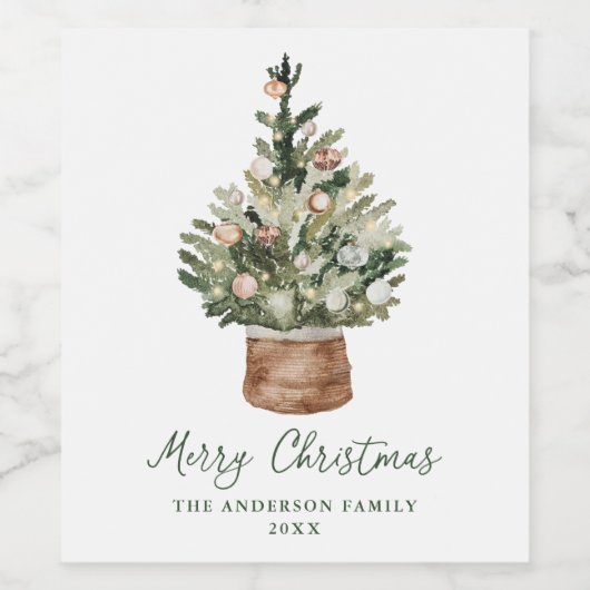 Rustic Christmas Tree Ornaments Neutral Holiday Wijn Etiket (Enkel label)