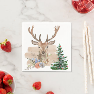 Rustic Christmas Tree with Brown-Beige Watercolor  Servet