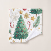Rustic Christmas trees red green gold bath towel Bad Handdoek (Wasdoekje)